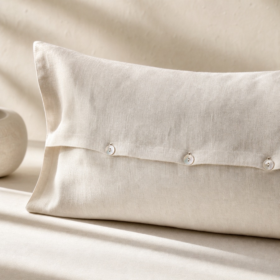 Close view of the sham’s back envelope closure and finished seam.